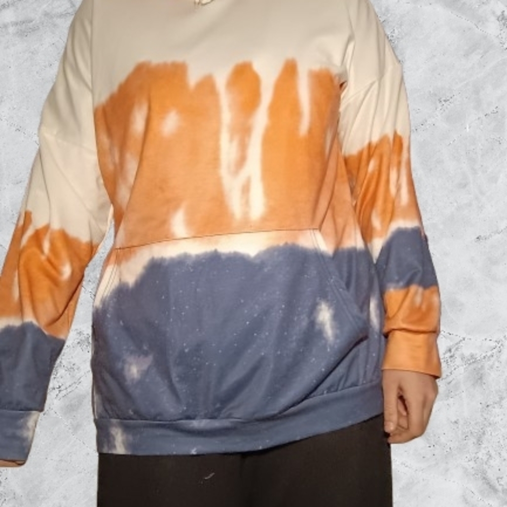 Tie-Dye Pullover Sweatshirt in Orange, Cream & Slate Blue